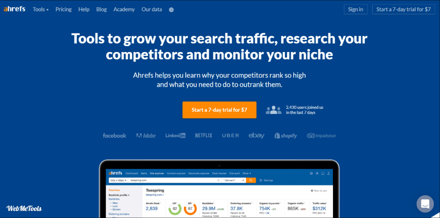 ahrefs SEO tool homepage