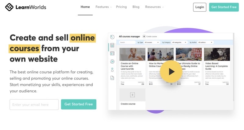 LearnWorlds Create & Sell Online Course Home Page