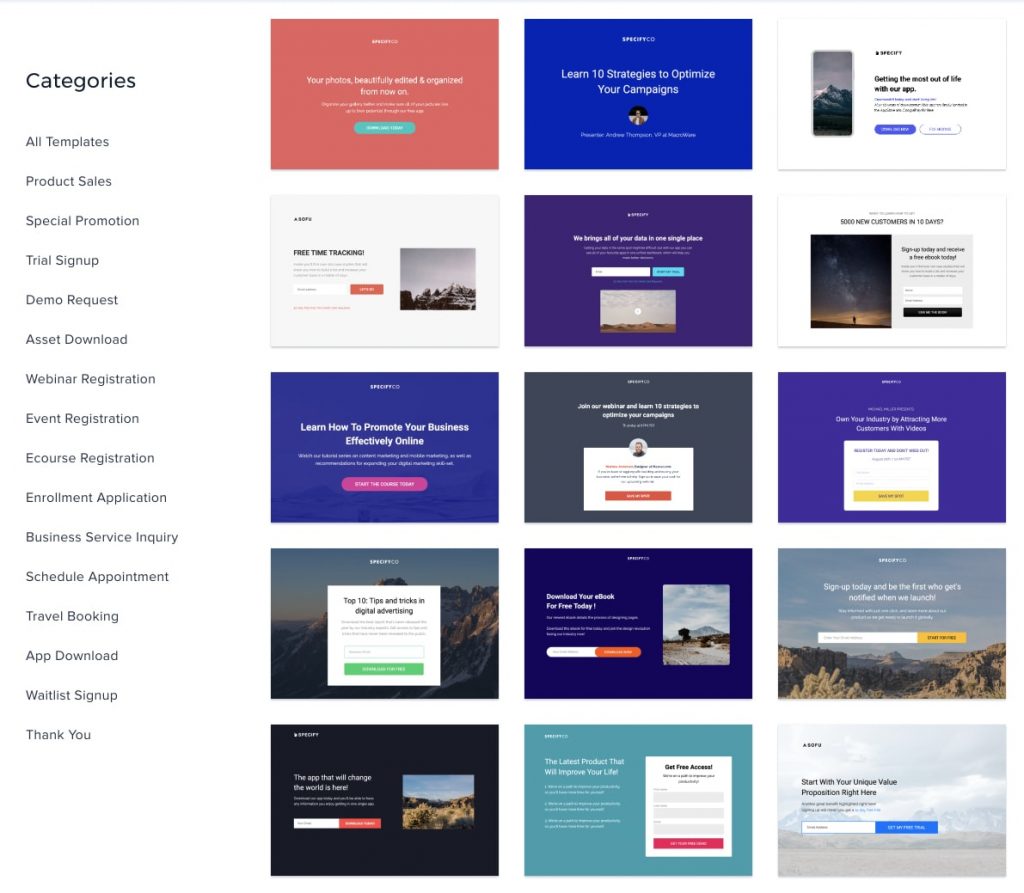 Instapage landing page templates