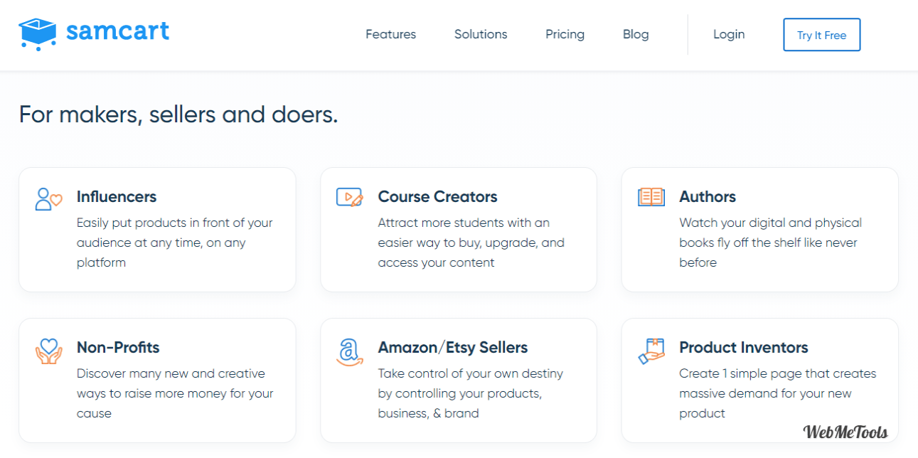 SamCart eCommerce Platform homepage