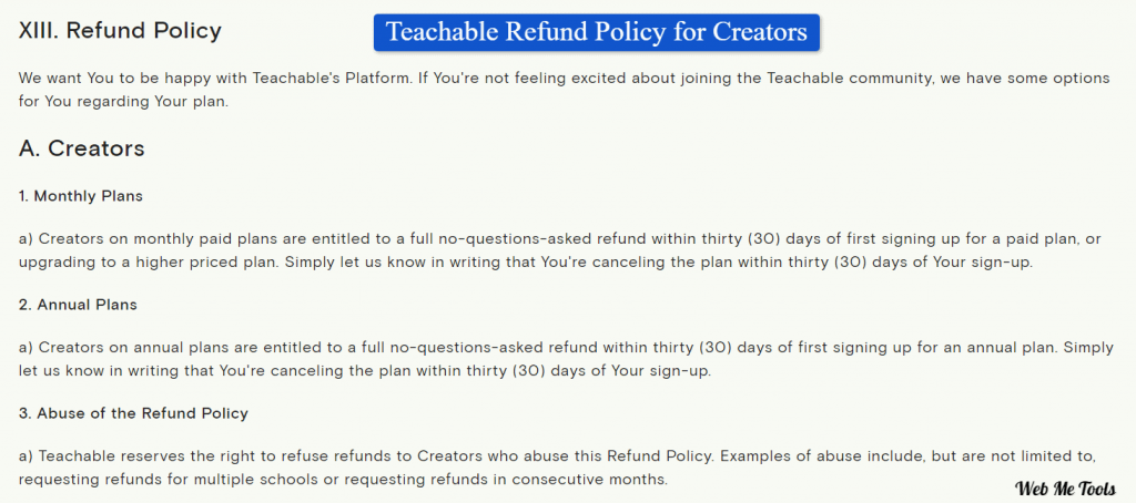 teachable refund policy