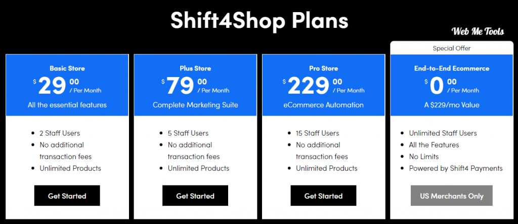 Shift4Shop Pricing Plans