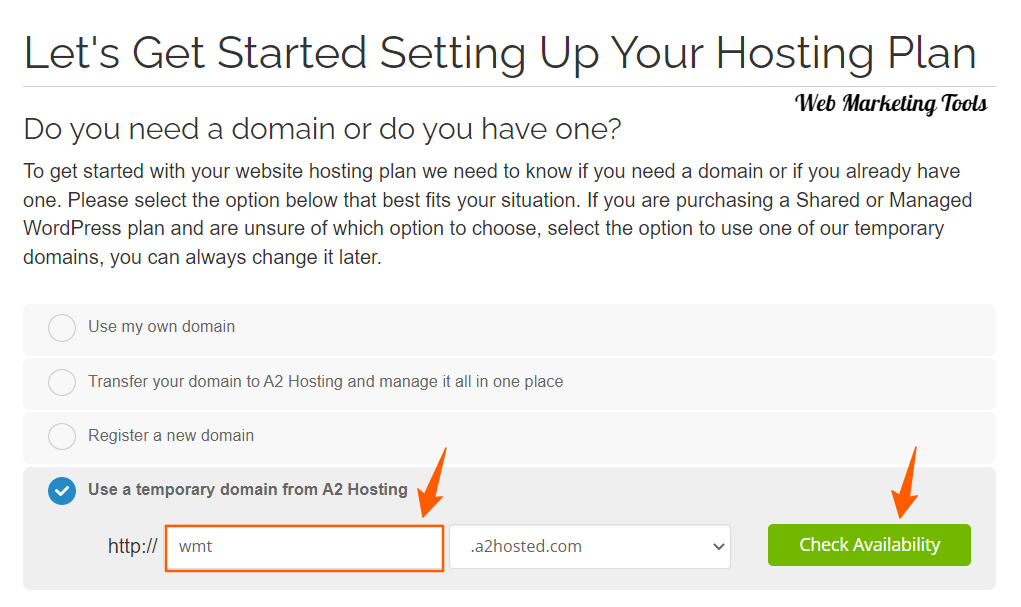 A2 Hosting Select a Domain Name