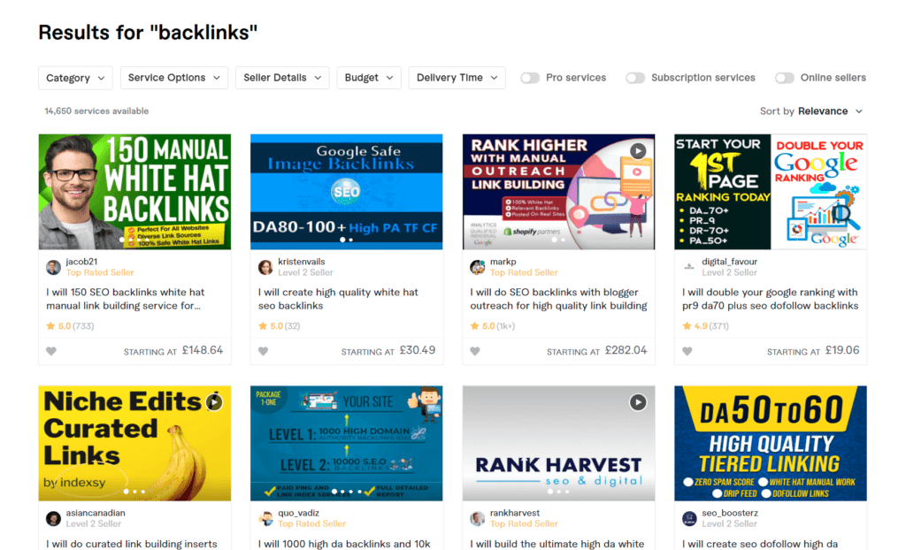 Buy backlinks from the Fiverr