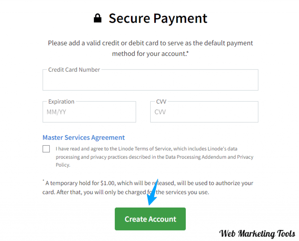 Linode Account Signup - Biling Credit Card section