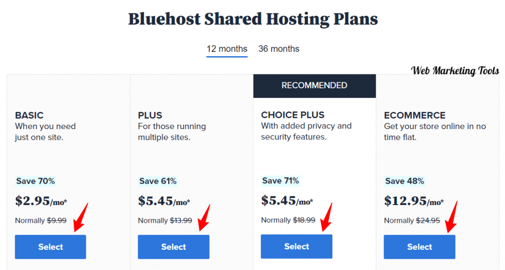 Bluehost Plans and Pricing