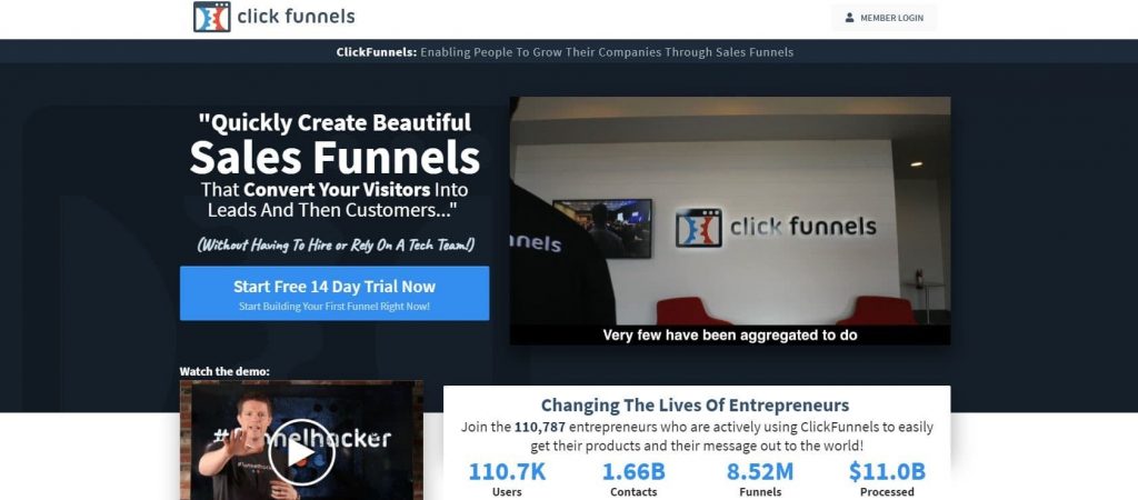 Clickfunnels mainpage