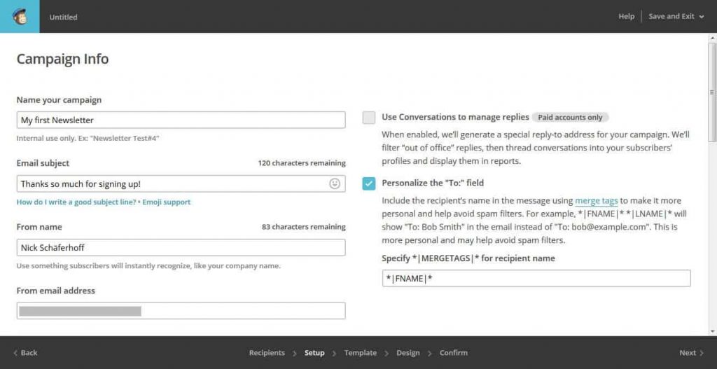 MailChimp Create Campaign Setup