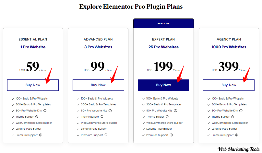 Elementor Pricing Plans