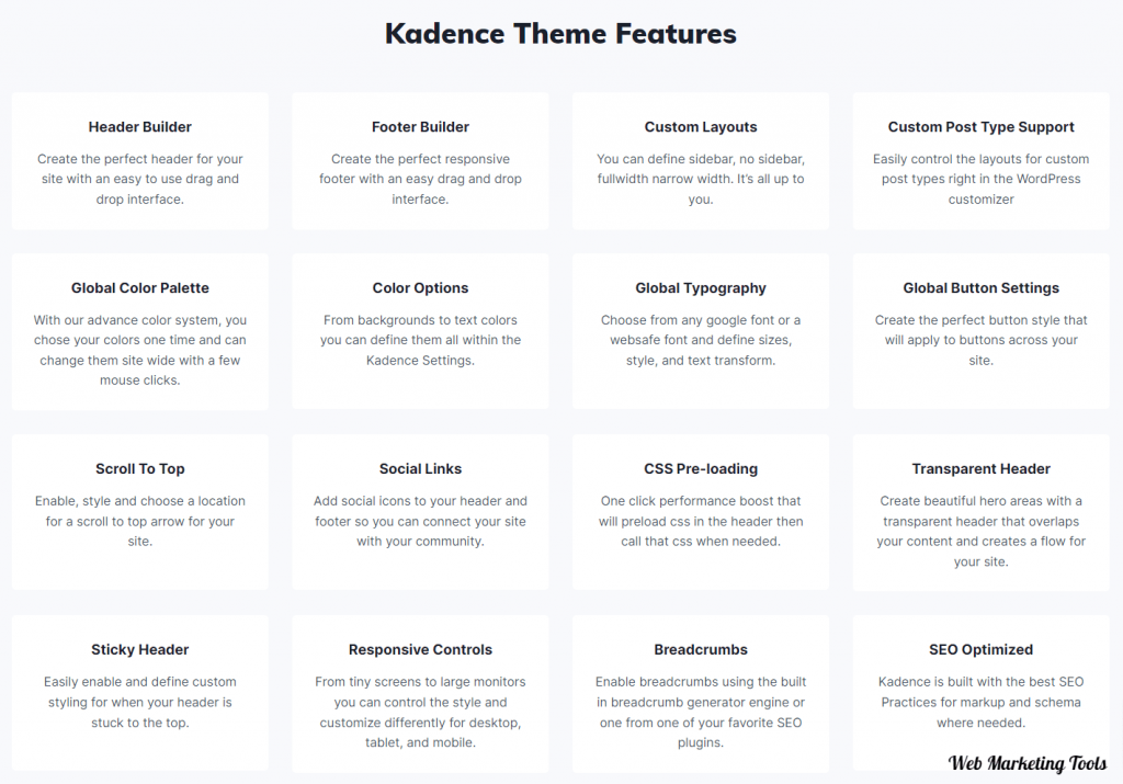 Kadence WP Features