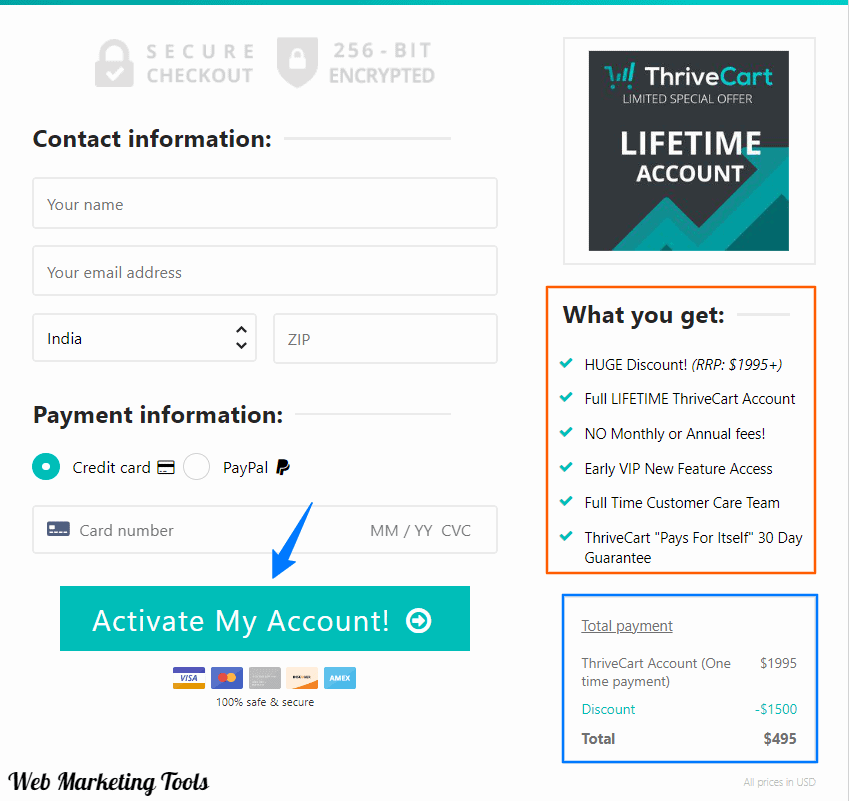ThriveCart Checkout Page Lifetime Plan