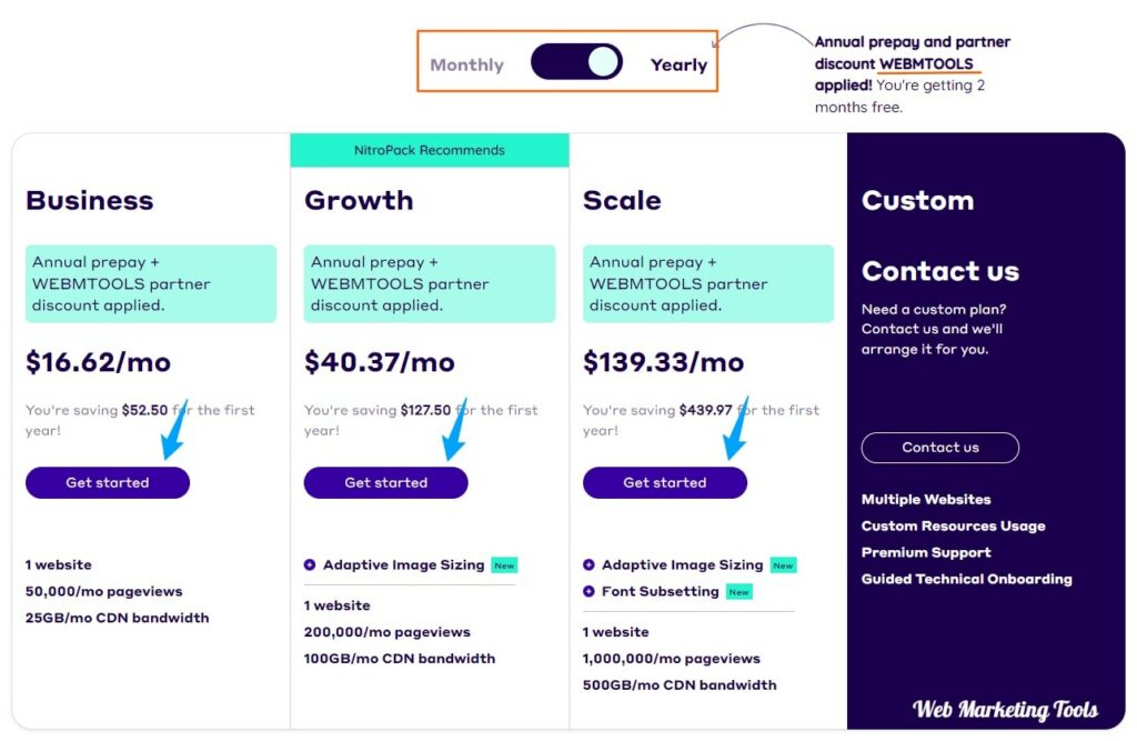 NitroPack Pricing Plans Yearly with WEBMTOOLS Coupon