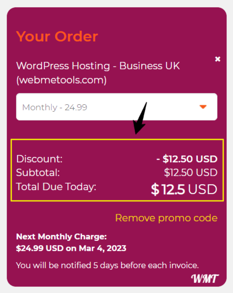WPX hosting checkout coupon applied