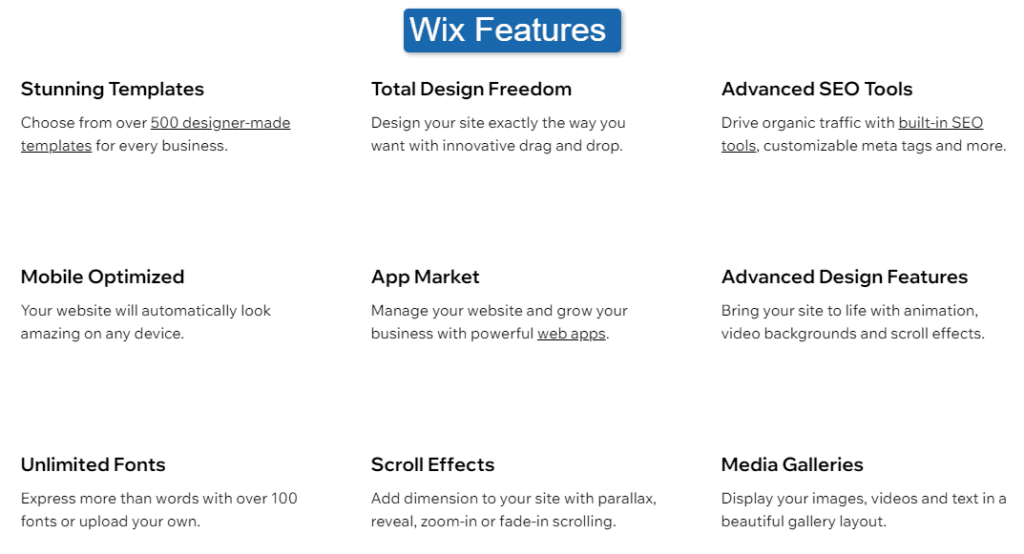 Wix Features
