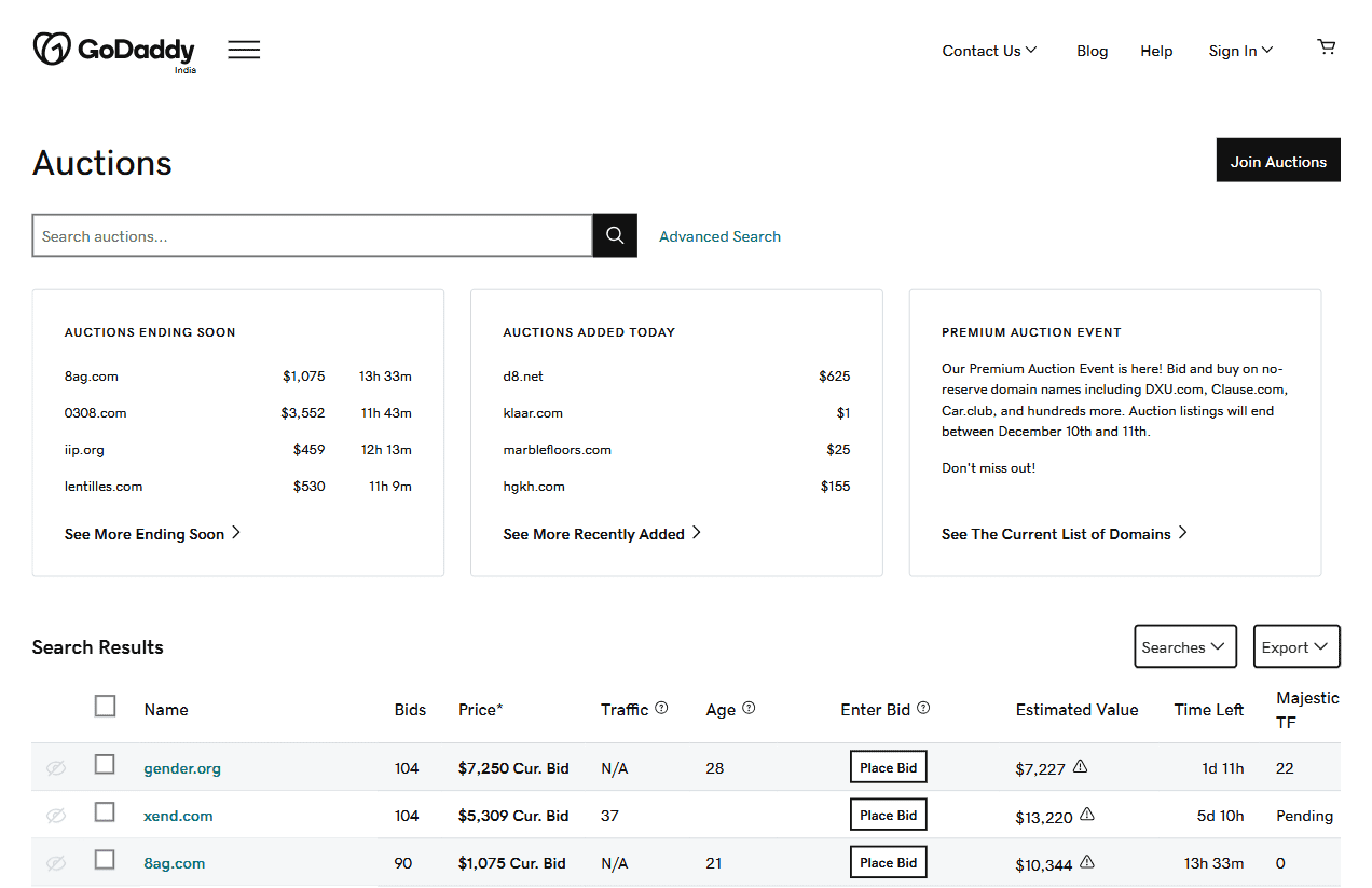 GoDaddy Domain Auctions