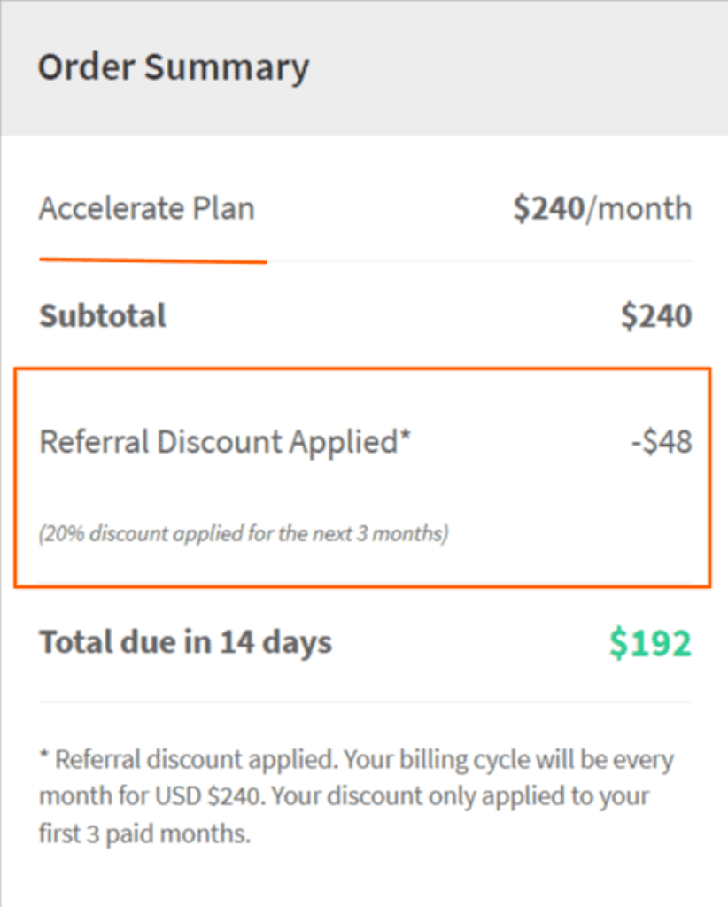 Order Summary Accelerate Plan Monthly