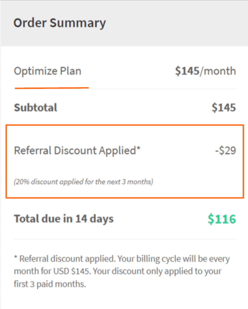 Order Summary Optimize Plan Monthly