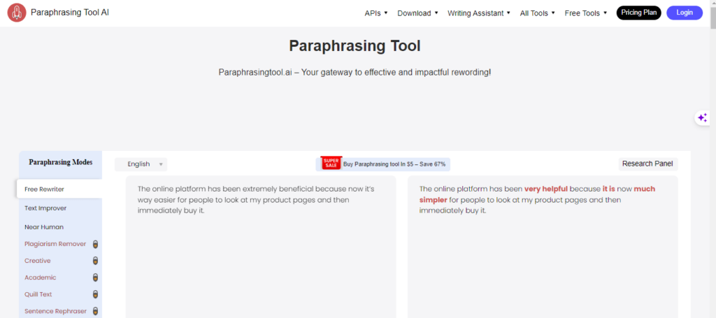 paraphrasing io tool screenshot