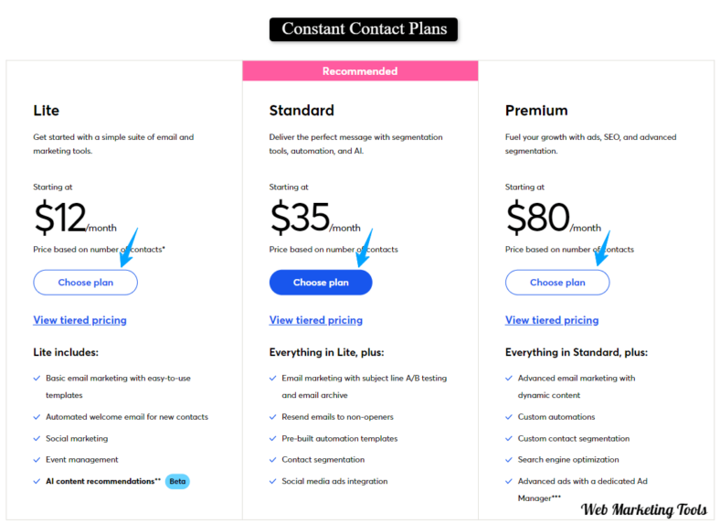 constant contact plans and pricing