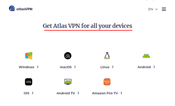 Atlas VPN devices support