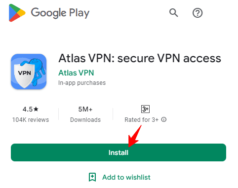 Atlas VPN Application on playstore 