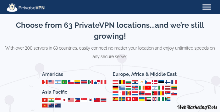 PrivateVPN-server locations 