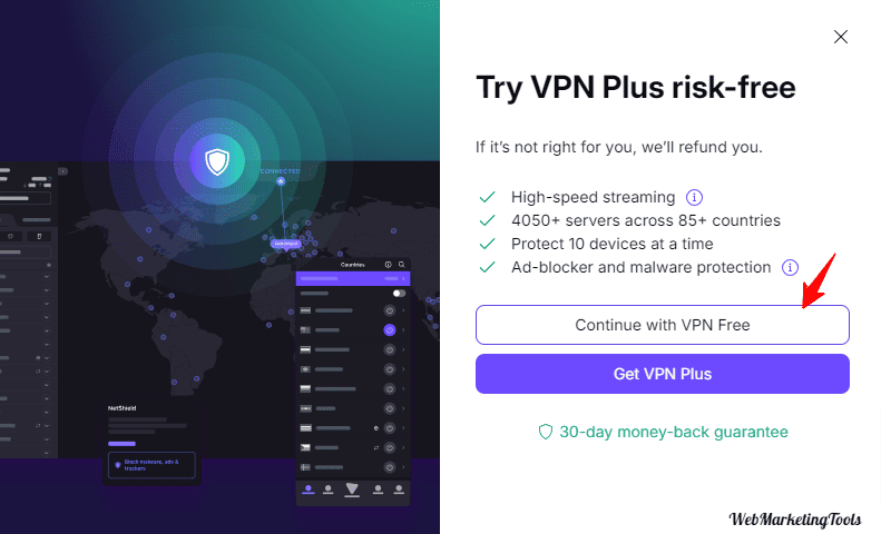 Sign up process for Proton VPN free account