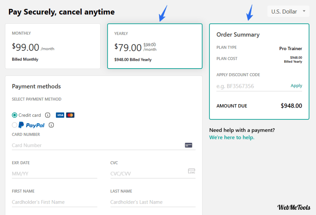 LearnWorlds Account Billing Checkout Page