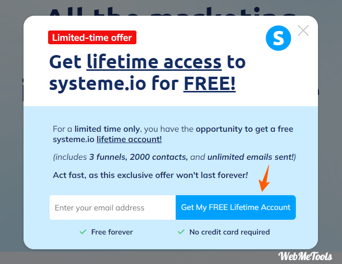 Systeme io Lifetime Deal Popup