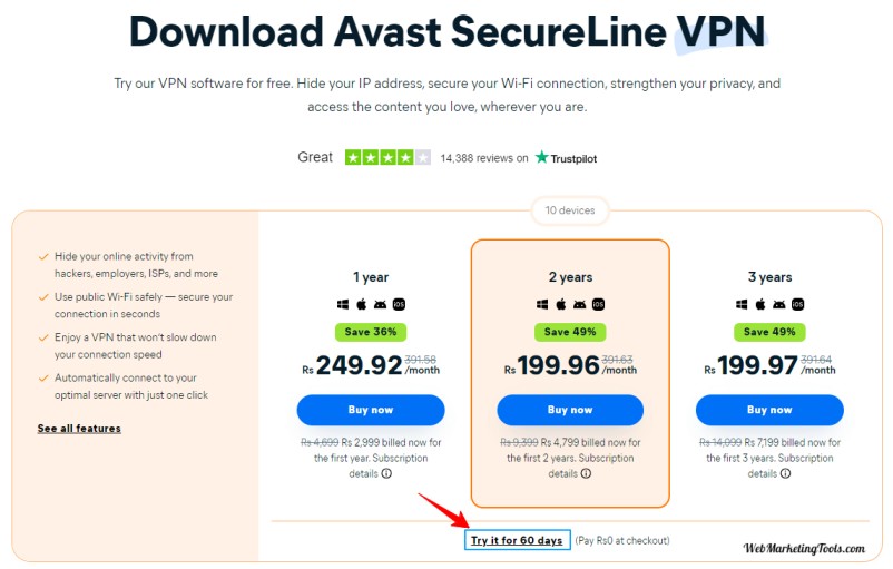 Avast-SecureLine 60 Days Trial Option