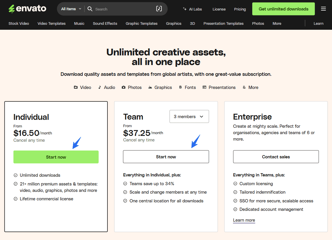 Envato Elements Subscription Plans