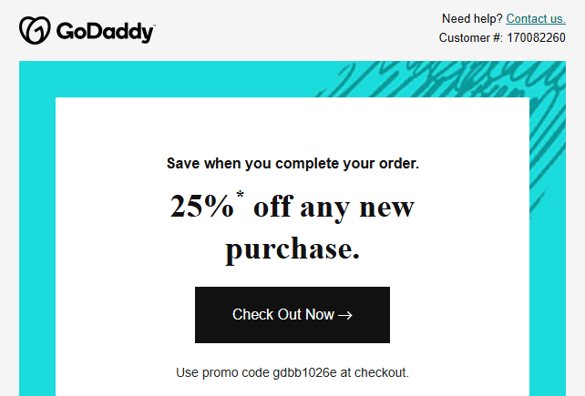 GoDaddy 25 OFF Coupon from Mail