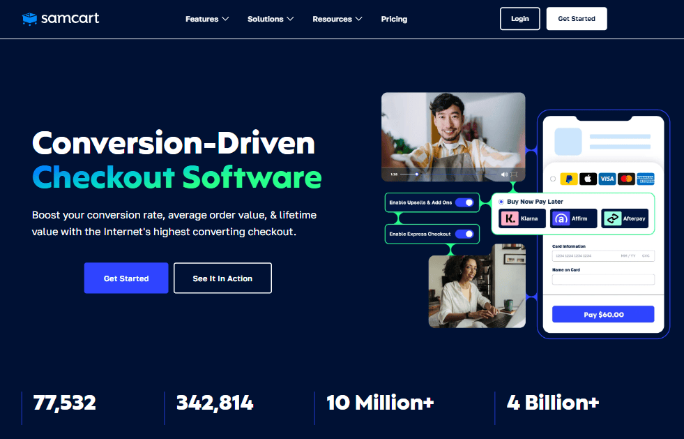 SamCart new home page