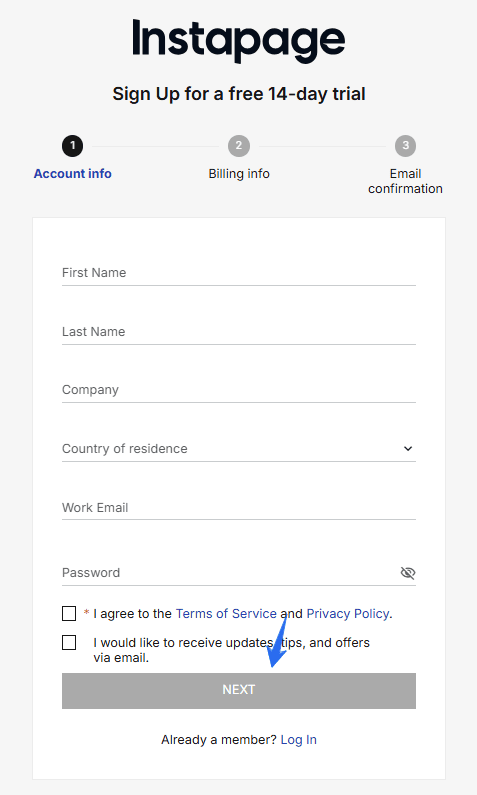 Instapage Sign up for Free Trial