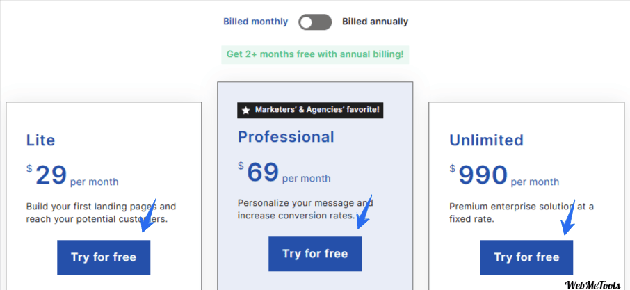 Landingi Pricing Plans Monthly