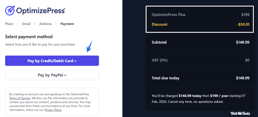 OptimizePress Checkout Payment Method