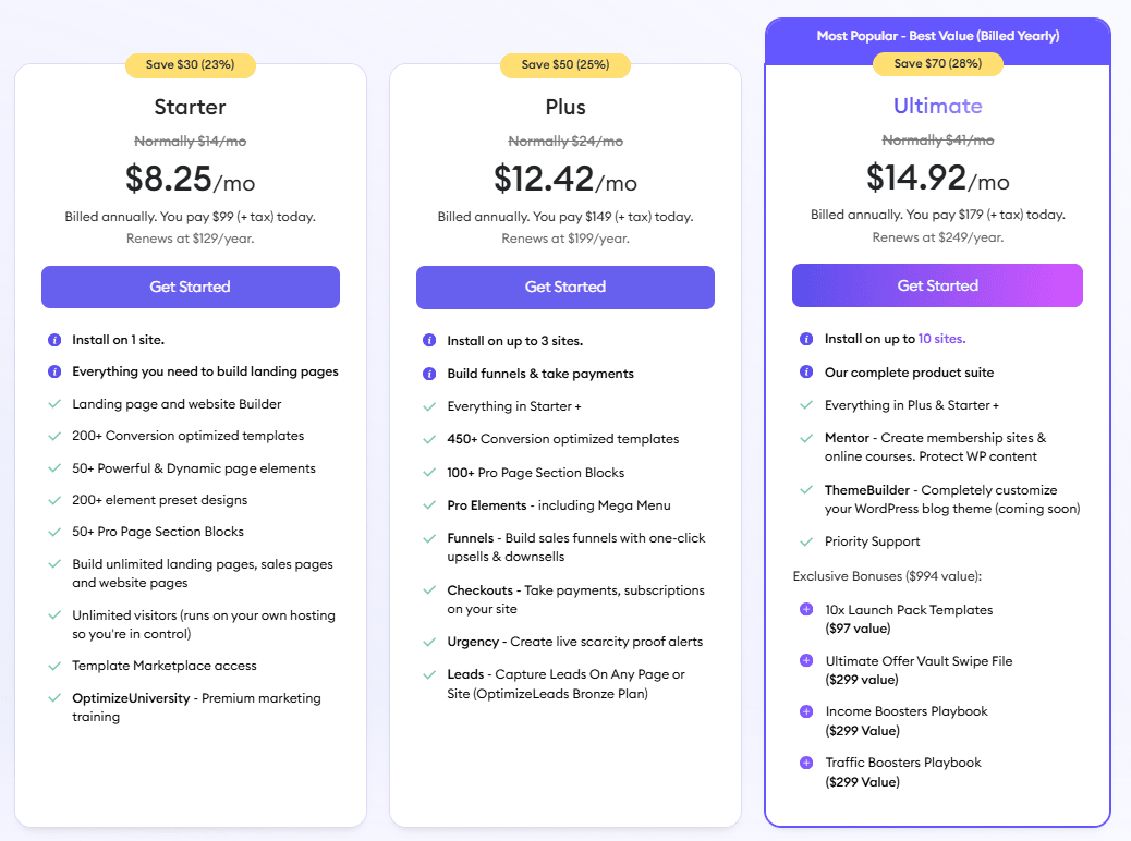 OptimizePress Pricing Plans