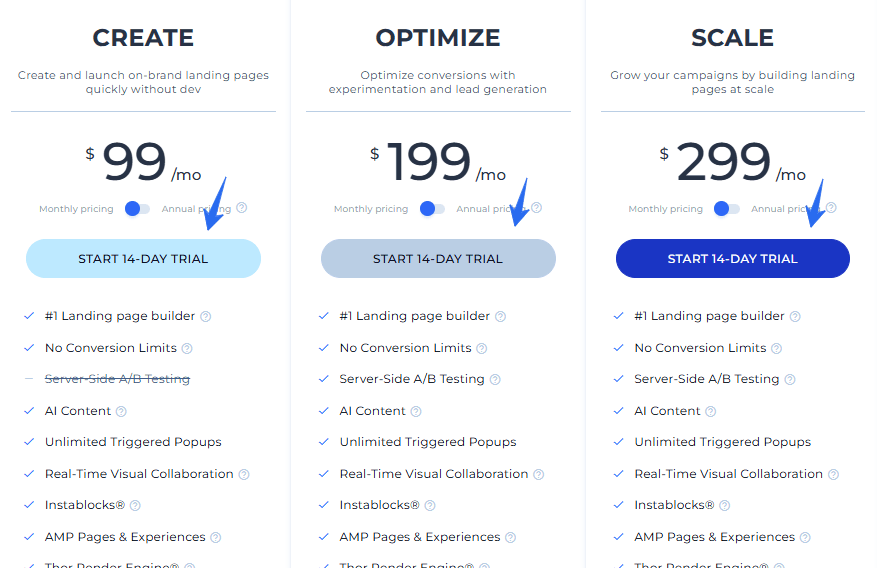 Pricing Instapage Monthly