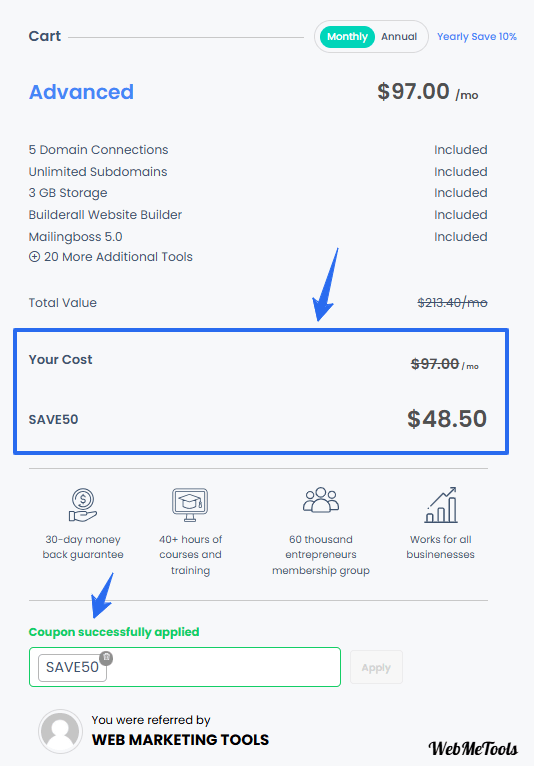 Builderall-Checkout-Payments with Coupon Applied