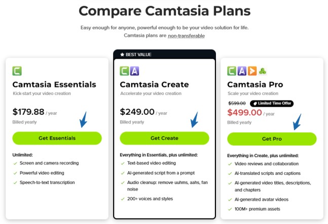 Camtasia Plans Pricing