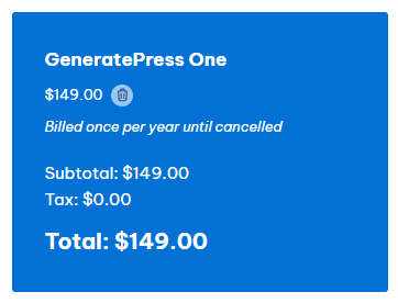 GeneratePress One Checkout Price