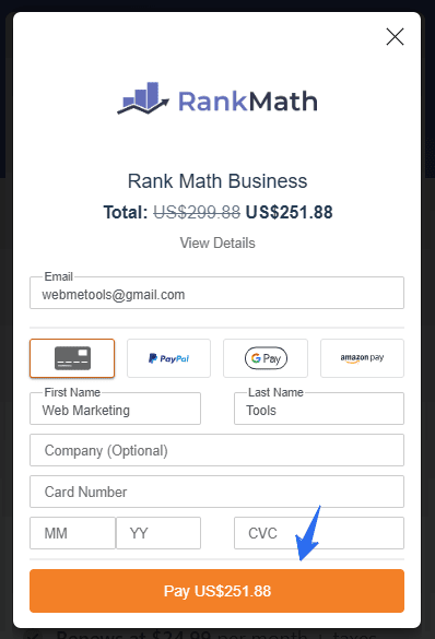 Rank Math Business Plan Checkout