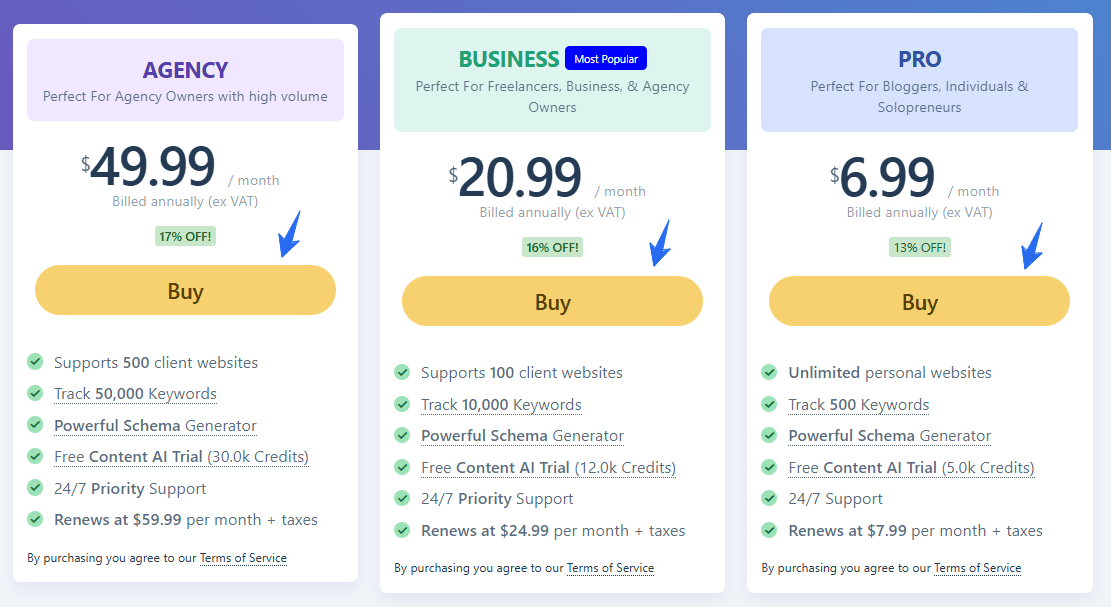 Rank Math PRO Pricing Plans